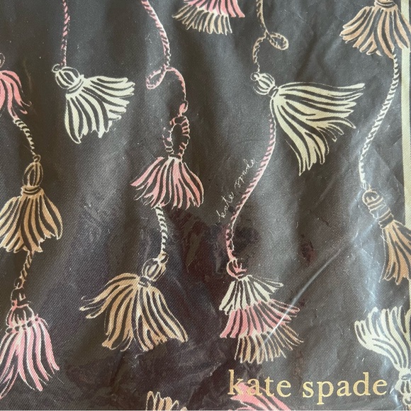 NWT Kate Spade 100% Silk Black Pink Scarf White Tassel Design KS1003681 - Picture 5 of 7